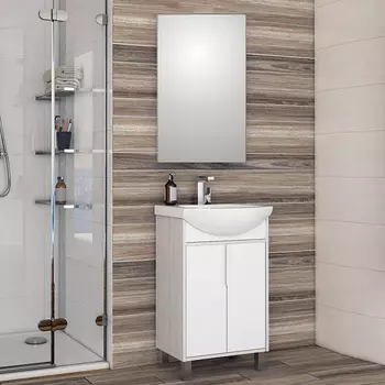 Тумба с раковиной Aquaton Рико 50 белый-светлое дерево