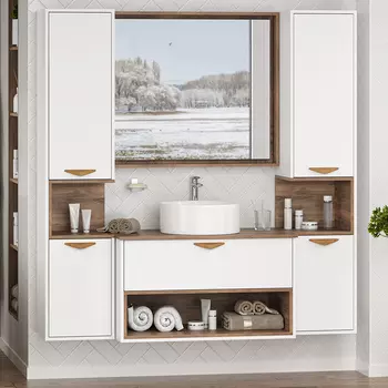 Мебель для ванной комнаты Brevita Bergen 90 подвесная, с подсветкой, дуб галифакс олово, белый