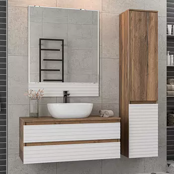 Мебель для ванной комнаты Brevita Dakota 100 подвесная, дуб галифакс олово, белый