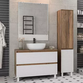 Мебель для ванной комнаты Brevita Dakota 100 напольная, дуб галифакс олово, белый