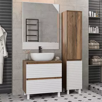 Мебель для ванной комнаты Brevita Dakota 70 напольная, дуб галифакс олово, белый