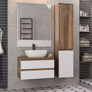 Мебель для ванной комнаты Brevita Dakota 70 подвесная, дуб галифакс олово, белый