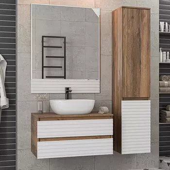Мебель для ванной комнаты Brevita Dakota 80 подвесная, дуб галифакс олово, белый