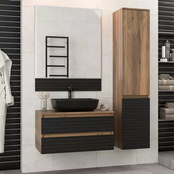 Мебель для ванной комнаты Brevita Dakota 80 подвесная, дуб галифакс олово, черный кварц