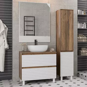 Мебель для ванной комнаты Brevita Dakota 80 напольная, дуб галифакс олово, белый