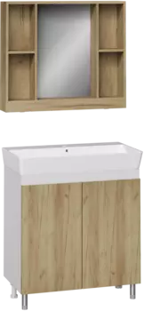 Мебель для ванной комнаты DIWO Кострома 80 напольная, дуб крафт, зеркало Кострома