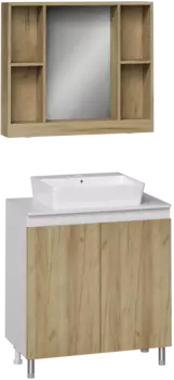Мебель для ванной комнаты DIWO Кострома 80 напольная, дуб крафт, столешница белая, раковина Архангельск 50, зеркало Кострома