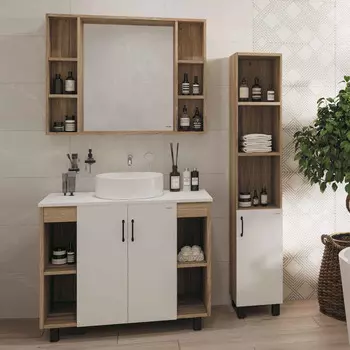 Мебель для ванной комнаты Grossman Флай 100 со столешницей, дуб сонома, белая