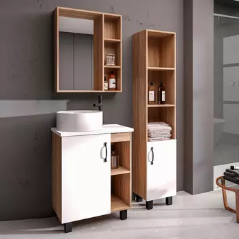 Мебель для ванной комнаты Grossman Флай 60 со столешницей, дуб сонома, белая