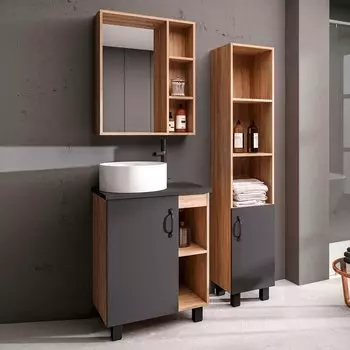 Мебель для ванной комнаты Grossman Флай 60 со столешницей, дуб сонома, серая