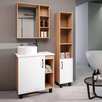 Мебель для ванной комнаты Grossman Флай 70 со столешницей, дуб сонома, белая