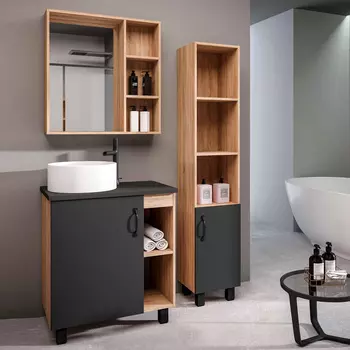 Мебель для ванной комнаты Grossman Флай 70 со столешницей, дуб сонома, серая