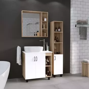 Мебель для ванной комнаты Grossman Флай 80 со столешницей, дуб сонома, белая