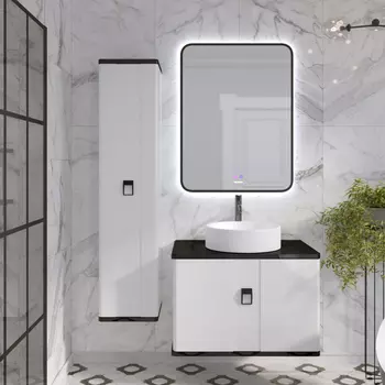 Мебель для ванной комнаты Grossman Norma 60 подвесная, белый глянец, столешница черная