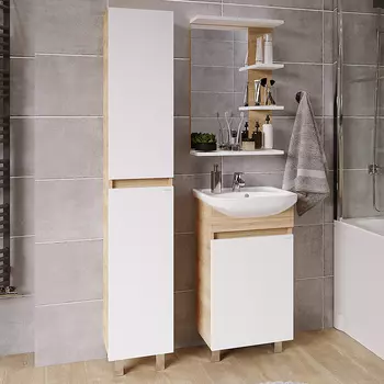 Мебель для ванной комнаты Grossman Поло 45 дуб сонома светлый, белый глянцевый