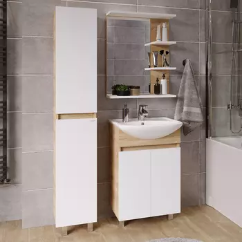 Мебель для ванной комнаты Grossman Поло 55 дуб сонома светлый, белый глянцевый