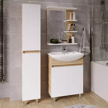 Мебель для ванной комнаты Grossman Поло 60 дуб сонома светлый, белый глянцевый