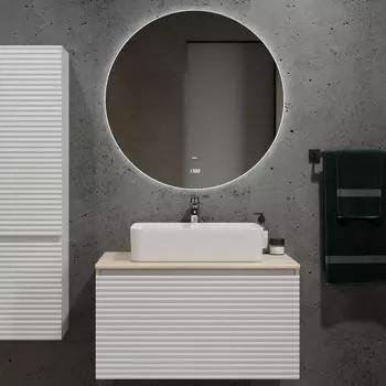 Мебель для ванной комнаты Jorno Cossety 80 белая, дуб мавелла голд, раковина Melana MLN-7050Н