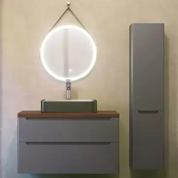 Мебель для ванной комнаты Jorno Wood 100, серая, темная столешница