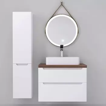 Мебель для ванной комнаты Jorno Wood 80, белая, темная столешница