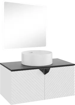 Мебель для ванной комнаты Runo Андорра 85 белая матовая, черная, раковина Palla 40