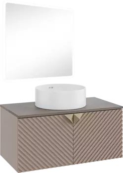 Мебель для ванной комнаты Runo Андорра 85 кашемир серый, дуб какао, раковина Palla 40