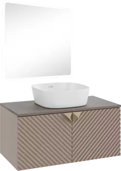 Мебель для ванной комнаты Runo Андорра 85 кашемир серый, дуб какао, раковина Bella 40