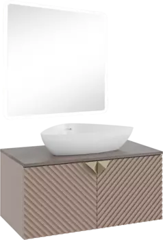 Мебель для ванной комнаты Runo Андорра 85 кашемир серый, дуб какао, раковина Terzo 60