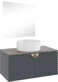 Мебель для ванной комнаты Runo Андорра 85 графит, дуб коньячный, раковина Palla 40