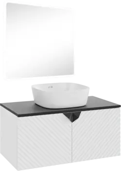 Мебель для ванной комнаты Runo Андорра 85 белая матовая, черная, раковина Bella 40