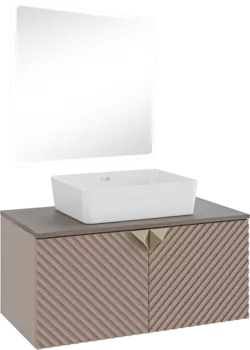 Мебель для ванной комнаты Runo Андорра 85 кашемир серый, дуб какао, раковина Tre 50