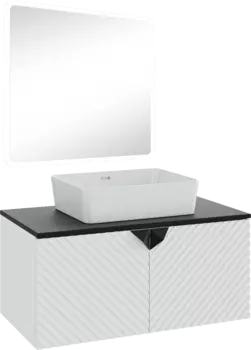Мебель для ванной комнаты Runo Андорра 85 белая матовая, черная, раковина Tre 50