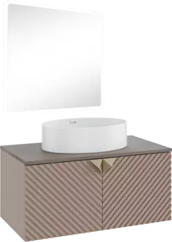 Мебель для ванной комнаты Runo Андорра 85 кашемир серый, дуб какао, раковина Ovale 50