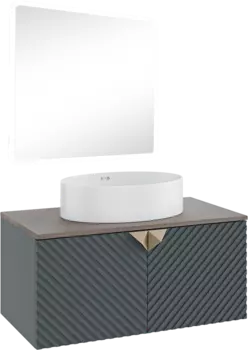 Мебель для ванной комнаты Runo Андорра 85 графит, дуб коньячный, раковина Ovale 50