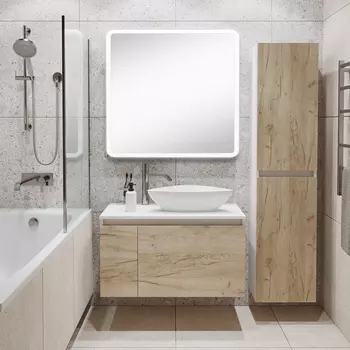 Мебель для ванной комнаты Runo Бари 80 крафтовый дуб, раковина Terzo 60