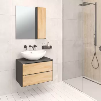 Мебель для ванной комнаты Runo Мальта 70, подвесная, дуб, черная