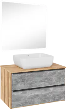 Мебель для ванной комнаты Runo Мальта 85 дуб, серая, раковина Bella 40
