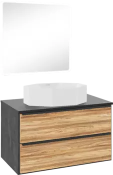 Мебель для ванной комнаты Runo Мальта 85 дуб, черная, раковина Cristallo 50