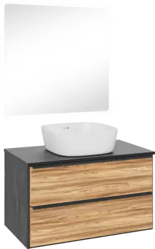 Мебель для ванной комнаты Runo Мальта 85 дуб, черная, раковина Bella 40
