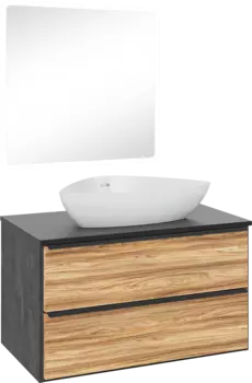 Мебель для ванной комнаты Runo Мальта 85 дуб, черная, раковина Terzo 60
