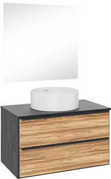 Мебель для ванной комнаты Runo Мальта 85 дуб, черная, раковина Palla 40
