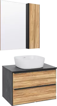 Мебель для ванной комнаты Runo Мальта 70 дуб, черная, раковина Bella 40