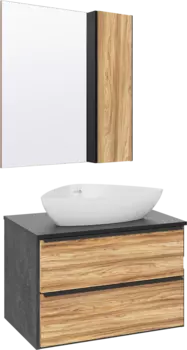 Мебель для ванной комнаты Runo Мальта 70 дуб, черная, раковина Terzo 60