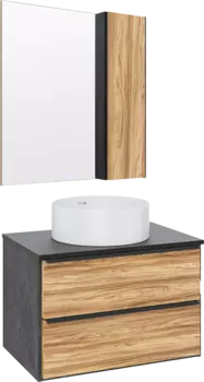 Мебель для ванной комнаты Runo Мальта 70 дуб, черная, раковина Palla 40