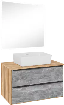 Мебель для ванной комнаты Runo Мальта 85 дуб, серая, раковина Tre 50