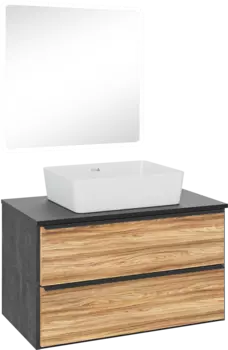Мебель для ванной комнаты Runo Мальта 85 дуб, черная, раковина Tre 50