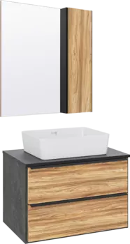 Мебель для ванной комнаты Runo Мальта 70 дуб, черная, раковина Tre 50