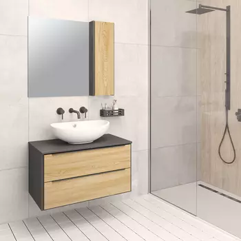 Мебель для ванной комнаты Runo Мальта 85, подвесная, дуб, черная