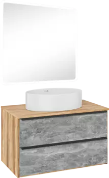Мебель для ванной комнаты Runo Мальта 85 дуб, серая, раковина Ovale 50