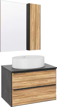 Мебель для ванной комнаты Runo Мальта 70 дуб, черная, раковина Ovale 50